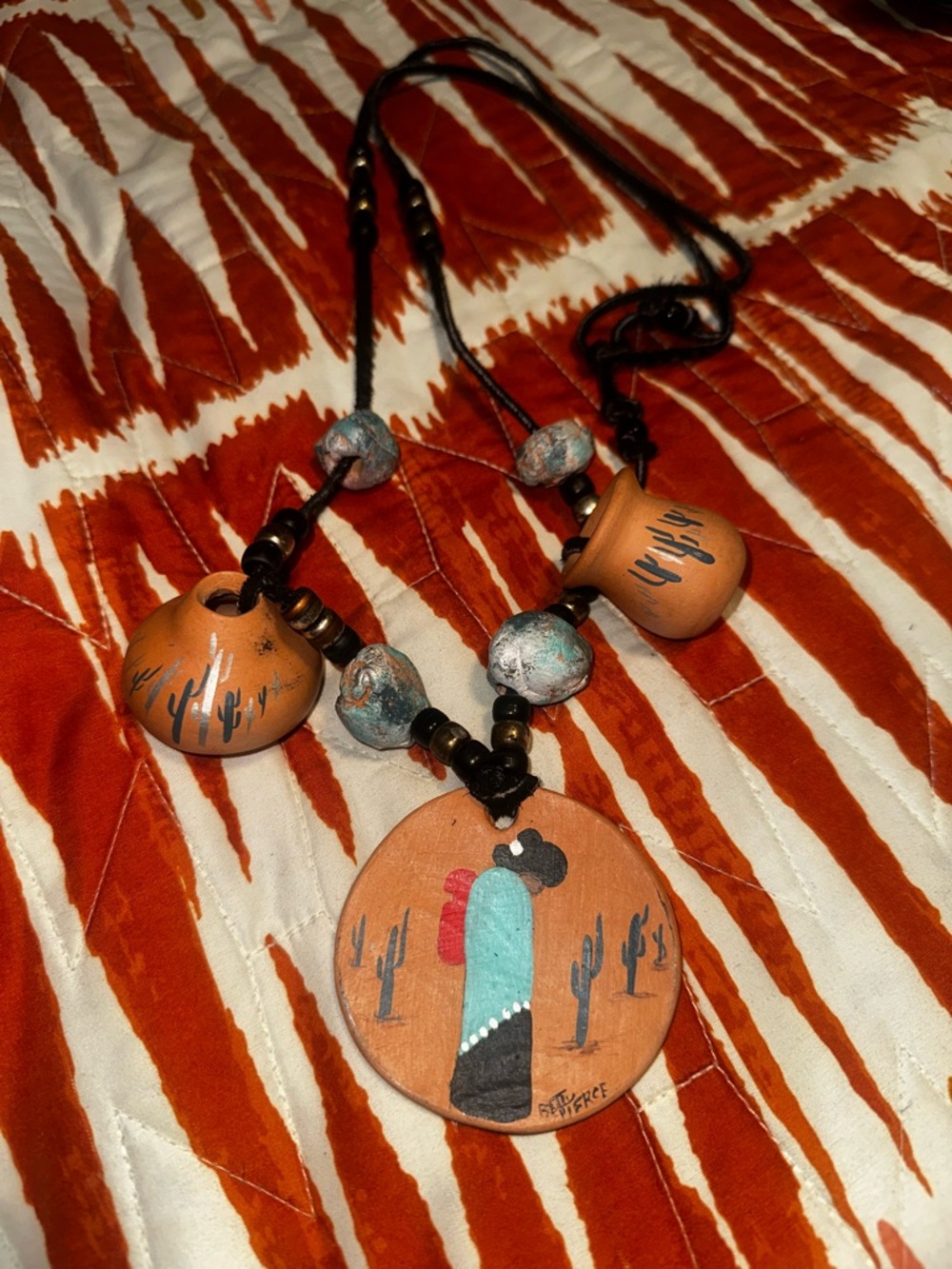 Hand-Painted Southwestern Clay Necklace with Bead Accents
